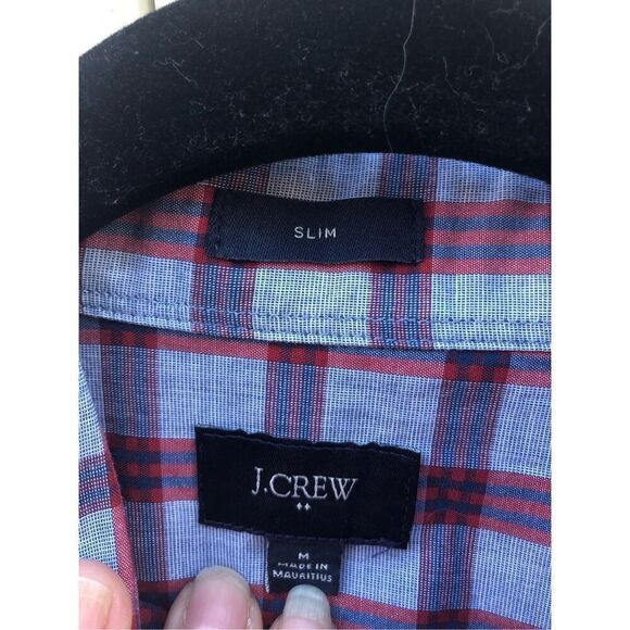 J. Crew Men's White Slim Red Checkered Long Sleeve Button Down Shirt Medium (M) - Picture 4 of 4